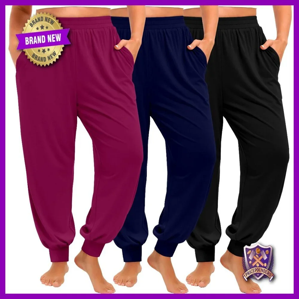 Plus Size High Waisted Yoga Joggers 3 Pack, Lounge Pants with Pockets